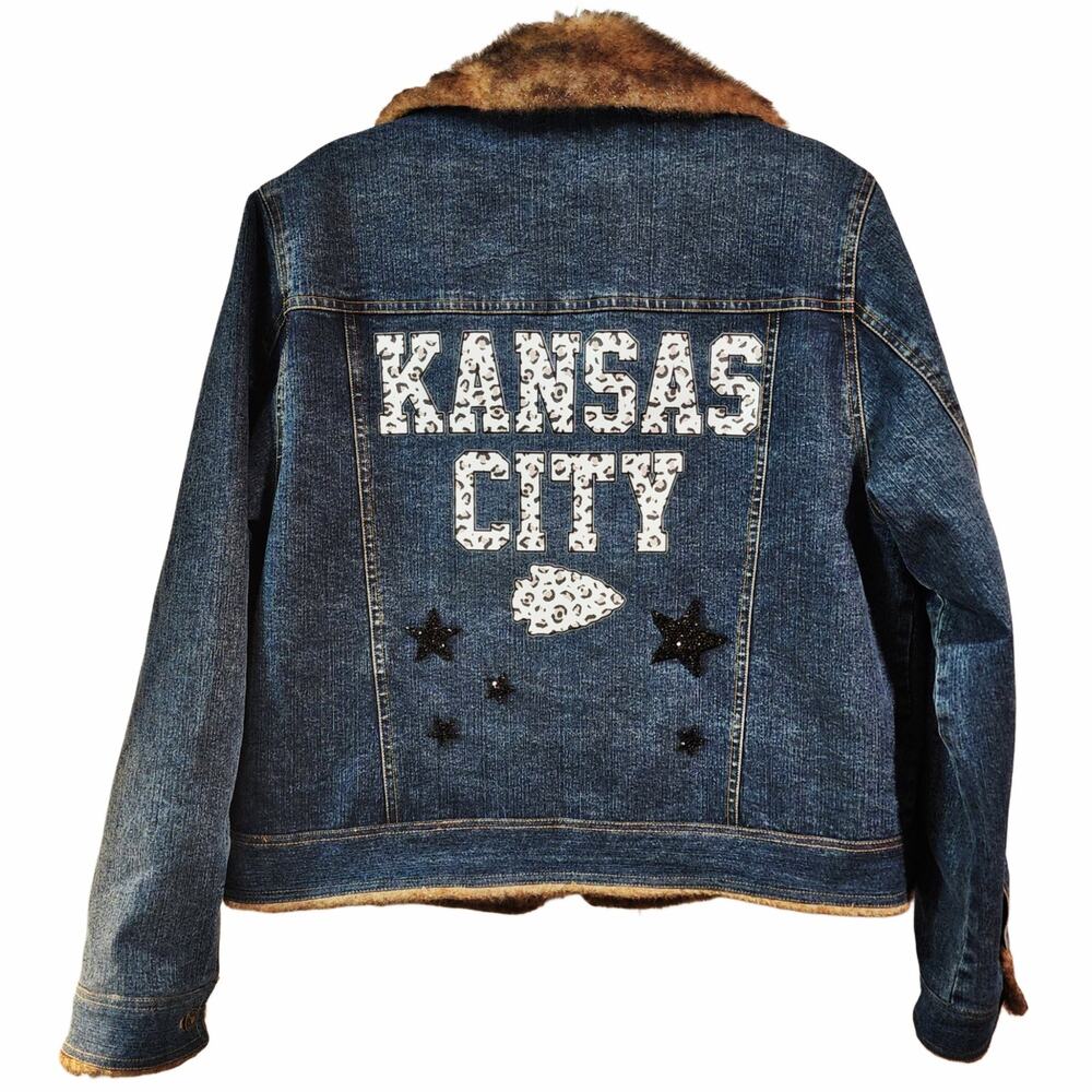 Vintage Marvin Richards Faux Fur Lined Jacket - KC Chiefs Leopard Back Design, L